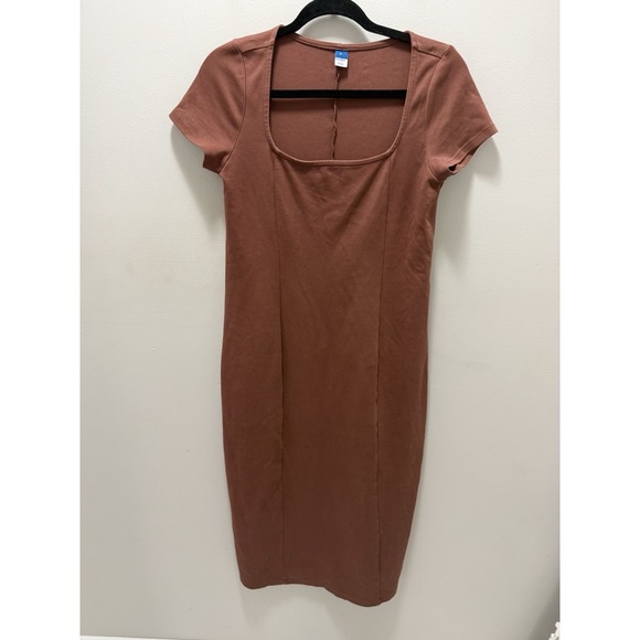Old Navy Dresses & Skirts - Old Navy Rust Brown Square Neck Short Sleeve Bodycon Midi Dress Size Medium